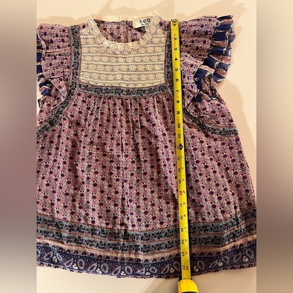 SEA purple pink boho batik flutter sleeve lace inset blouse sz 2 cottagecore - Picture 7 of 7